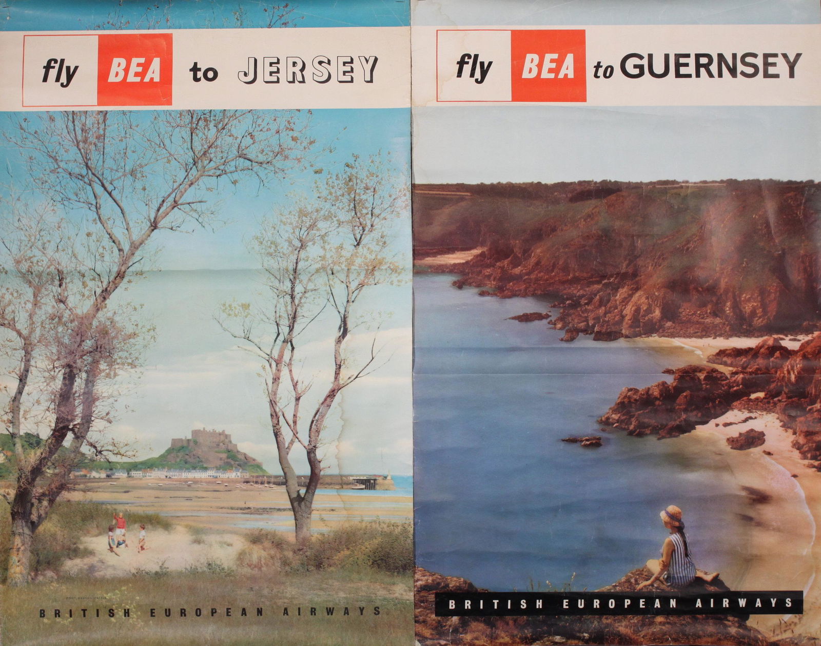 Fly BEA to Guernsey and Jersey, two original colour photographic posters printed for BEA by Upton (1 of 2)