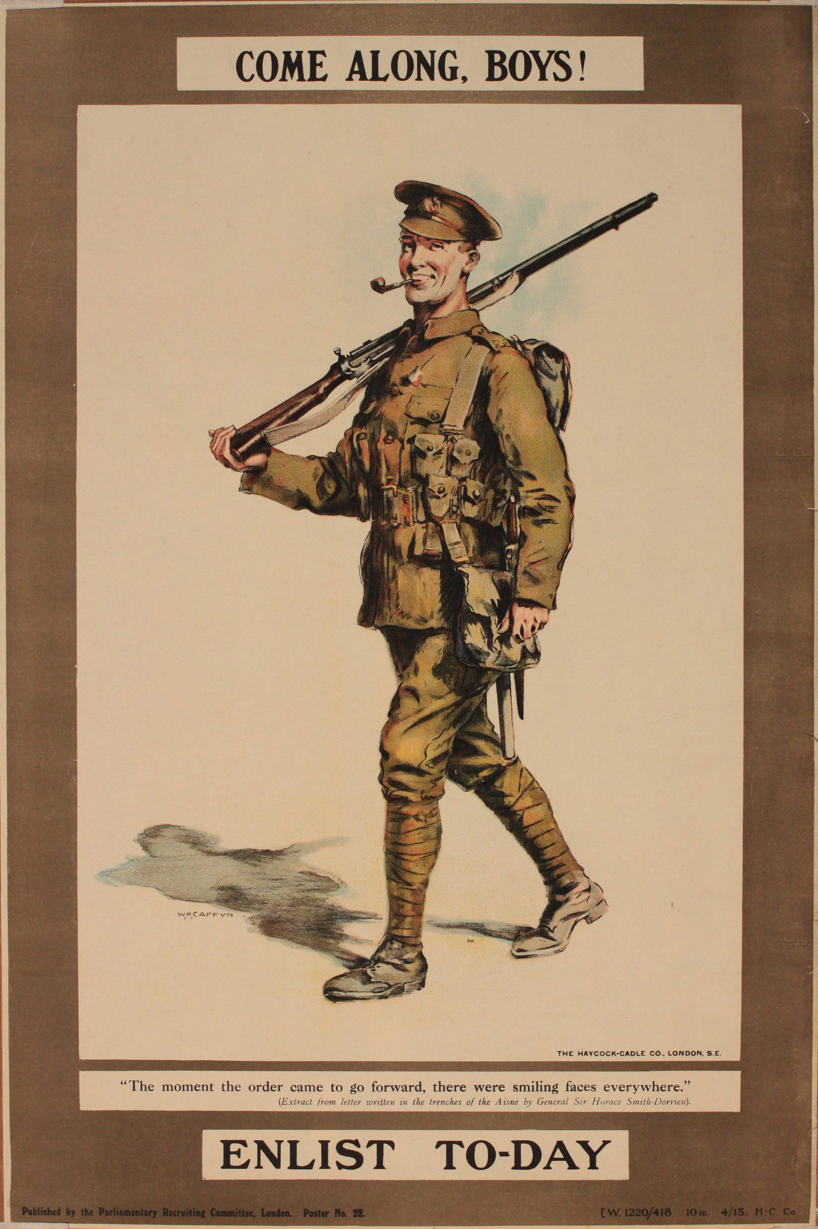 W H Caffyn (1870-1958) Come Along. Boys !, original Parliamentary Recruiting Committee poster No 22 (1 of 1)