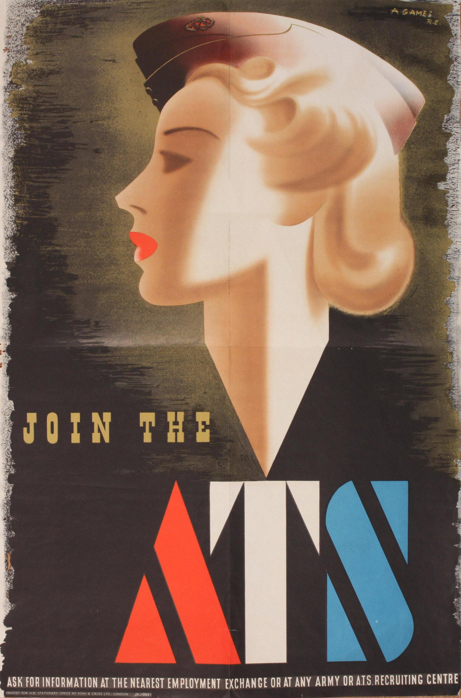 Abram Games (1914-1996) JOIN The ATS, aka "The Blonde Bombshell" original WW2 poster printed by Fosh (1 of 1)