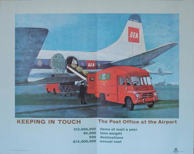 Possibly by James Boswell (1906-1971) Keeping in touch, The Post Office athe Airport, Docks and in: Possibly by James Boswell (1906-1971) Keeping in touch, The Post Office athe Airport, Docks and in Town, three original posters PRD1256(3) printed for the GPO by Sydney Lee c.1966 each - 74 zx 92 cm (