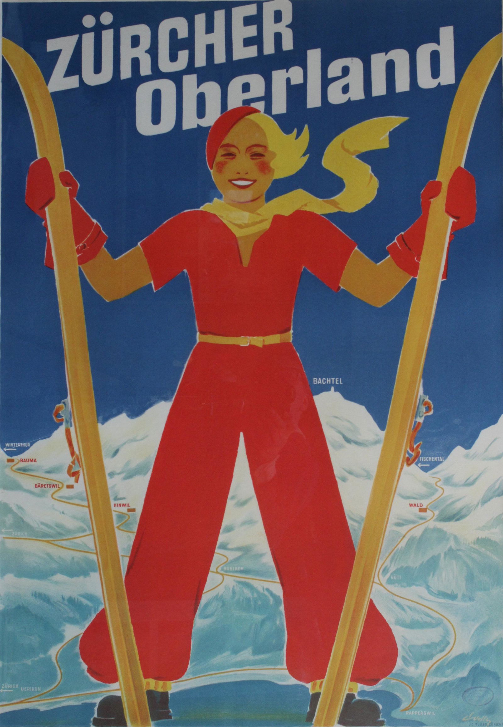 Koelliker (Hermann Alfred 1894-1965) Zurcher Oberland, original poster printed by J.C Muller, Zurich (1 of 1)