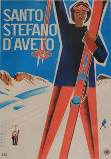 Mario Puppo (1905-1977) Santo Stefano d'Aveto E.P.T, original poster printed by Sigla Effe-Genova,: Mario Puppo (1905-1977) Santo Stefano d'Aveto E.P.T, original poster printed by Sigla Effe-Genova, EPT for the Italian Tourist office 1955 - 97 x 68 cm