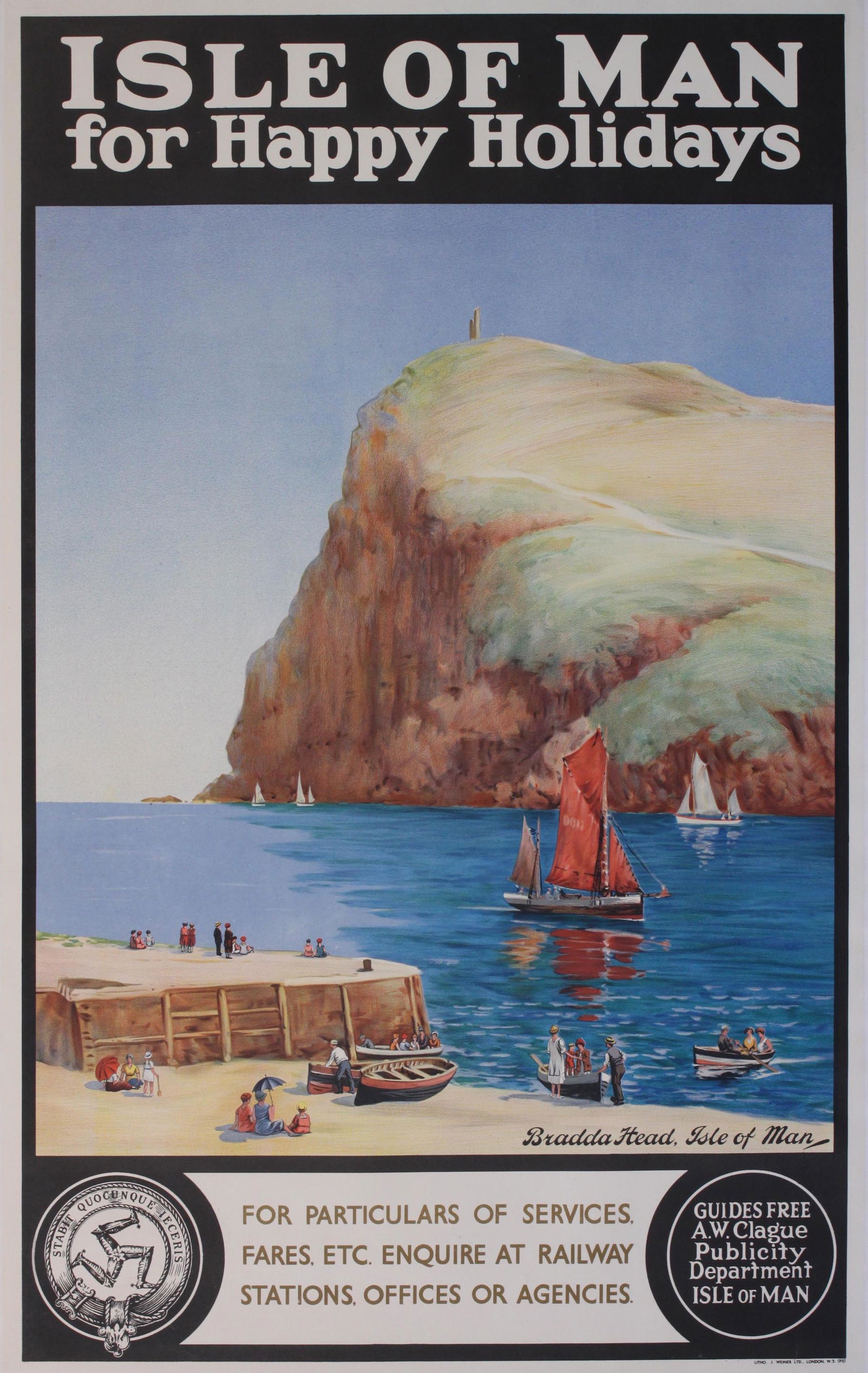 Samuel Brown (1873-1963) Isle of Man for Happy Holidays Bradda Head, original poster printed for (1 of 1)