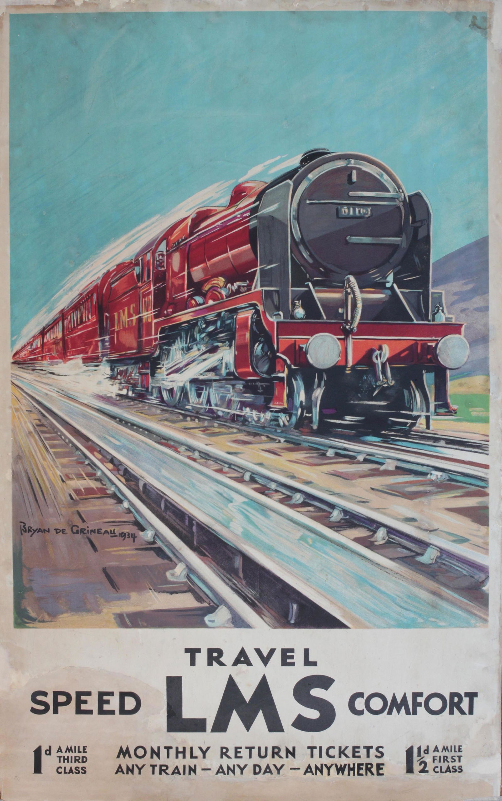 Bryan de Grineau (1883-1957) Travel LMS Speed Comfort, original poster printed c.1930 - 102 x 63 cm (1 of 1)