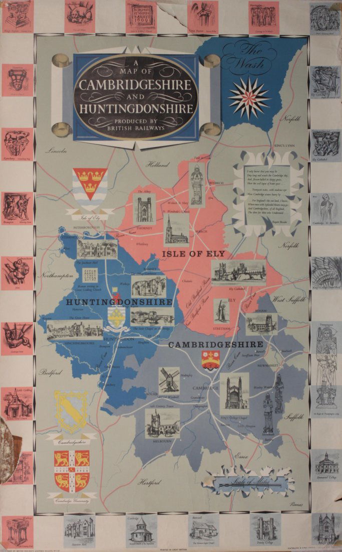 Ramos A Map of Cambridgeshire and Huntingdonshire, original poster printed for BR(LMR) by BR(ER) by (1 of 2)
