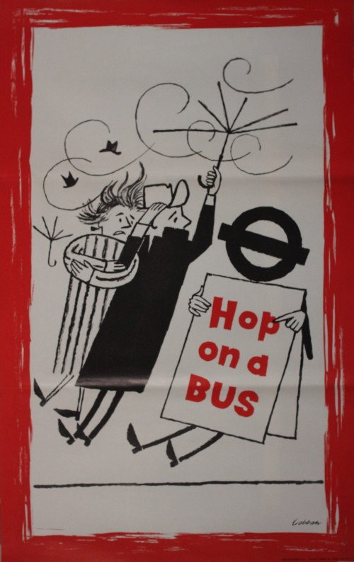 Lobban Hop on a bus (wind), original poster printe: Lobban Hop on a bus (wind), original poster printed for London Transport 1958 - 102 x 63 cm