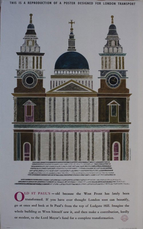 Hans Unger (1915-1975) John Nash Buildings, origin: Hans Unger (1915-1975) John Nash Buildings, original poster printed for London Transport by St Ives 1966 - 102 x 63 cm; and A Eckersley Old St Pauls, original poster printed for London Transport by Wa