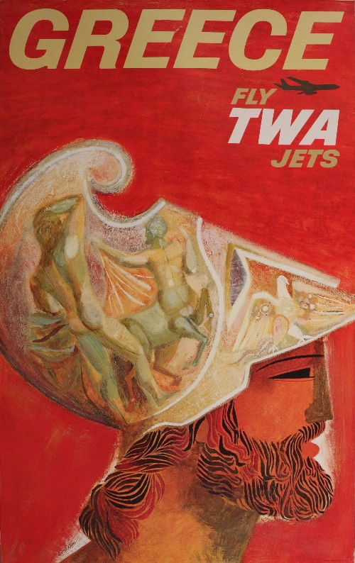David Klein Greece Fly TWA Jets, original poster p: David Klein Greece Fly TWA Jets, original poster printed in USA - 102 x 63 cm