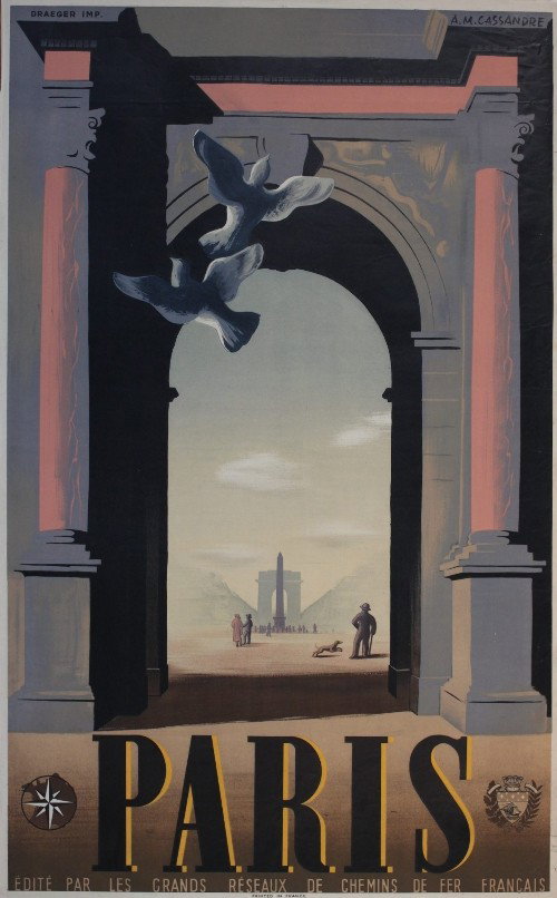 A M Cassandre (Adolphe Mouron 1901-1968) Paris, or: A M Cassandre (Adolphe Mouron 1901-1968) Paris, original poster printed for Chemin der fer Francais by Draeger 1935 - 100 x 62 cm