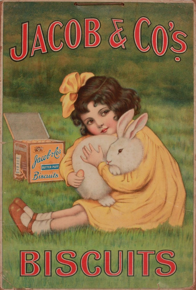 Anon Jacob & Co's Biscuits, original chromo lithogra: Anon Jacob & Co's Biscuits, original chromo lithograph showcard circa 1900 - 39 x 26 cm