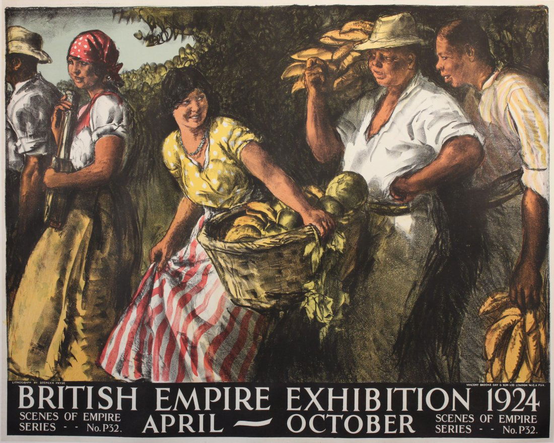 Gerald Spencer Pryse (1881-1956) British Empire Exh: Gerald Spencer Pryse (1881-1956) British Empire Exhibition 1924, Scenes of Empire Series No P32 (Banana Harvest) original lithograph poster printed by Vincent Brooks Day 1924 - 102 x 127 cm
