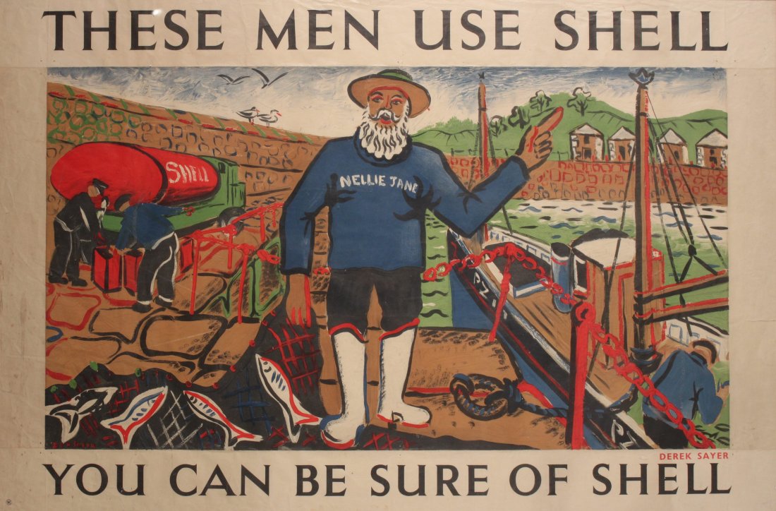 Derek Sayer "Nellie Jane" Fishermen These Men Use S: Derek Sayer "Nellie Jane" Fishermen These Men Use Shell, No 506 printed for Shell by Waterlow 1937 - 76 x 114 cm