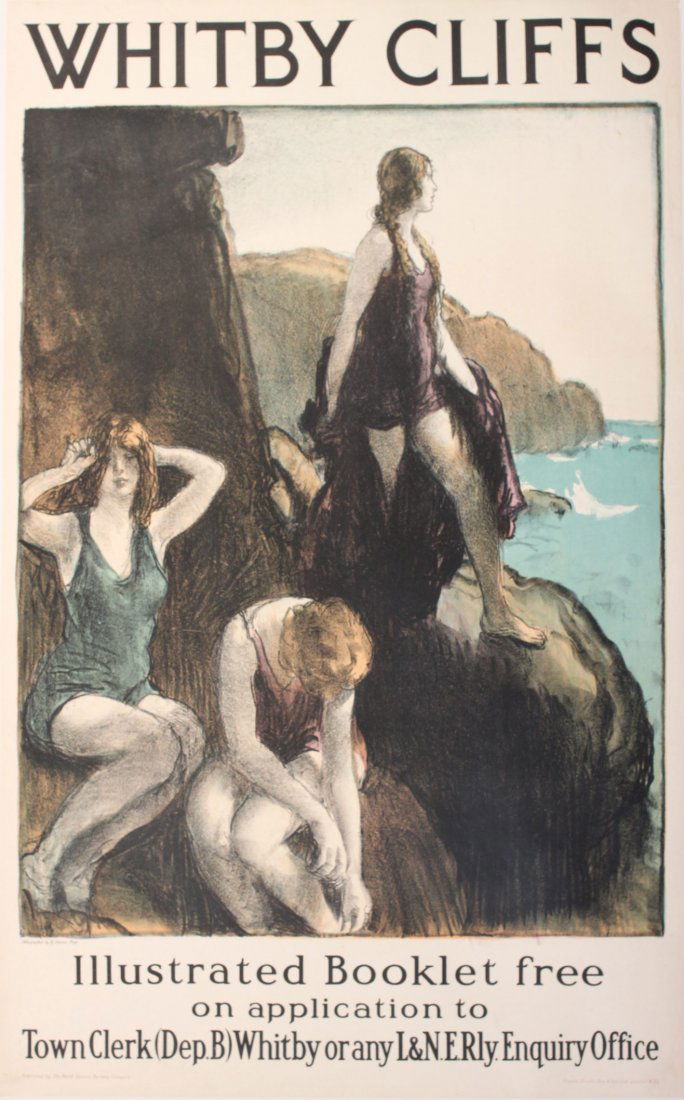 Gerald Spencer Pryse (1882-1956) Whitby Cliffs, or: Gerald Spencer Pryse (1882-1956) Whitby Cliffs, original poster printed for LNER by Vincent Brooks Day c 1925 - 103 x 63 cm