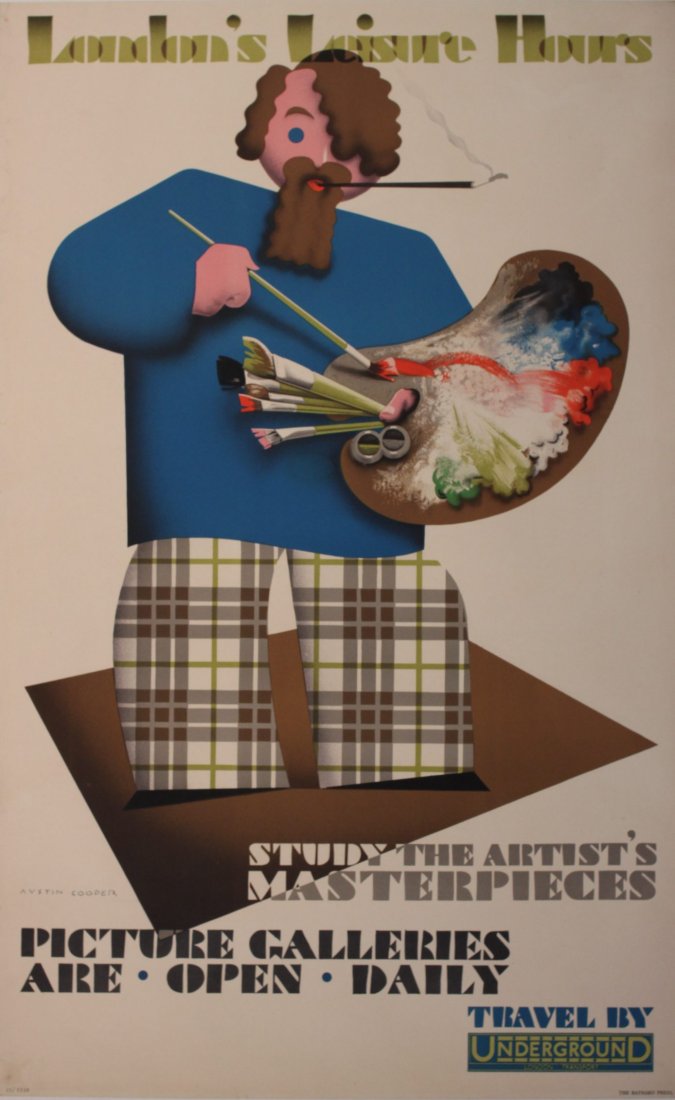 Austin Cooper (1890-1964) Picture Galleries Are Op: Austin Cooper (1890-1964) Picture Galleries Are Open Daily, London's Leisure Hours, original poster printed for LT (General) by Baynard 1933 - 102 x 63 cm