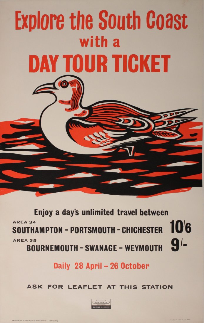 Anon Explore the South Coast with a Day Tour Ticke: Anon Explore the South Coast with a Day Tour Ticket, original poster printed for BR(SR) by Hegerty 1963 - 102 x 64 cm