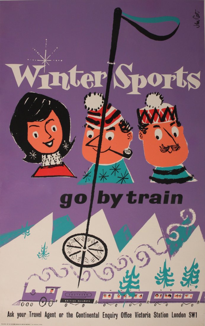 John Cort Winter Sports go by train, original post: John Cort Winter Sports go by train, original poster printed for BR(SR) - 102 x 64 cm