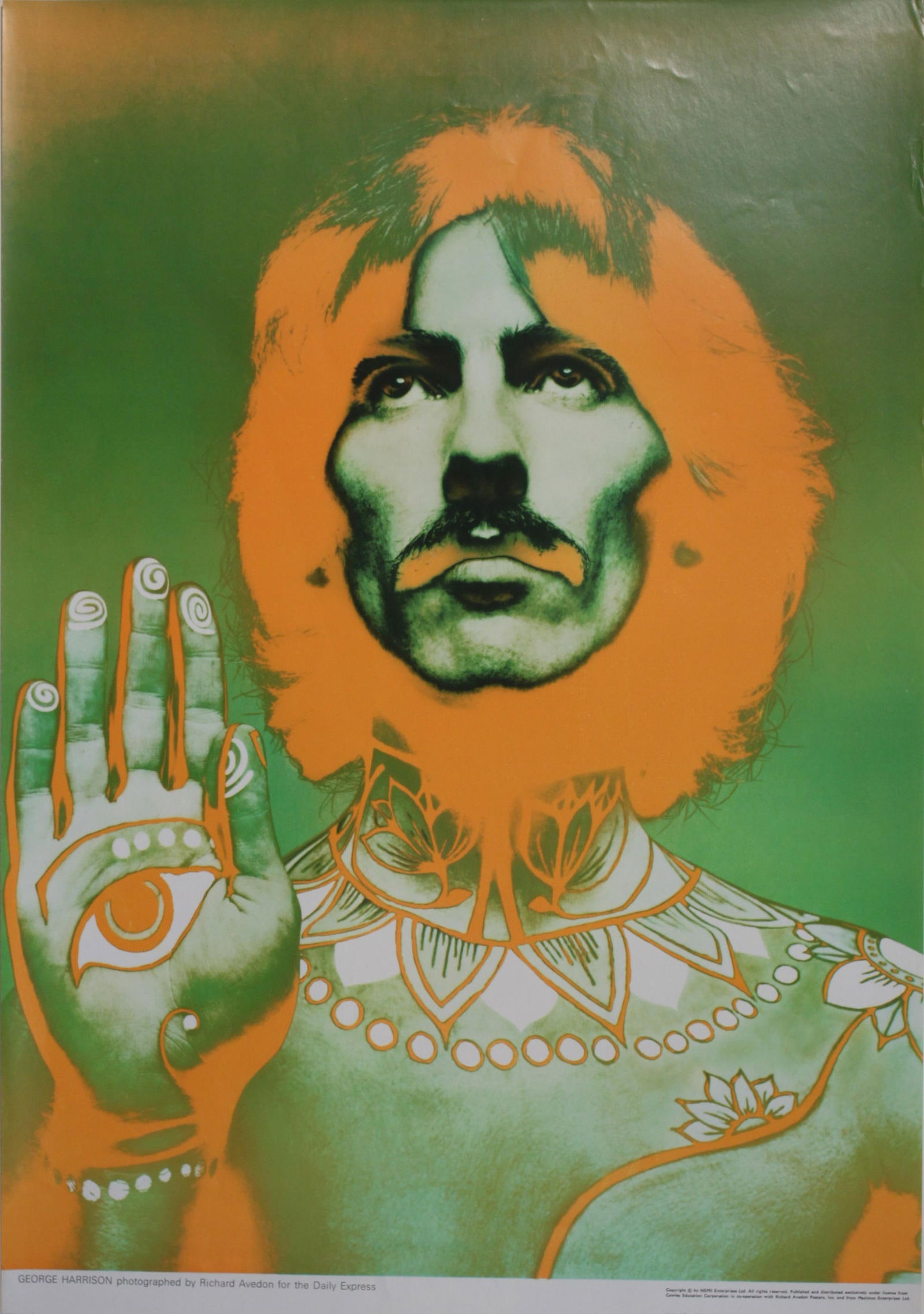 Vintage Poster: Richard Avedon Beatle George Harrison, poster for the Daily Express, Limited First Edition Printed by Waterlow 1967 - 68.5 x 47.5 cm