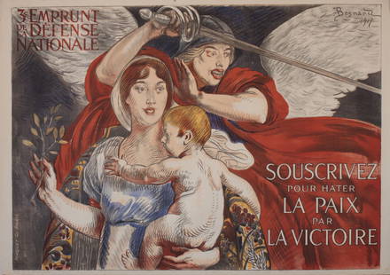 Vintage Poster: Paul Albert Besnard (1849-1934) 3e Emprunt de la Defence Nationale, Souscrivez pour hater La Paix par La Victoire, original poster printed by Maquet 1917 - 80 x 102 cm; Auguste Leroux (1871-1954) 3e E