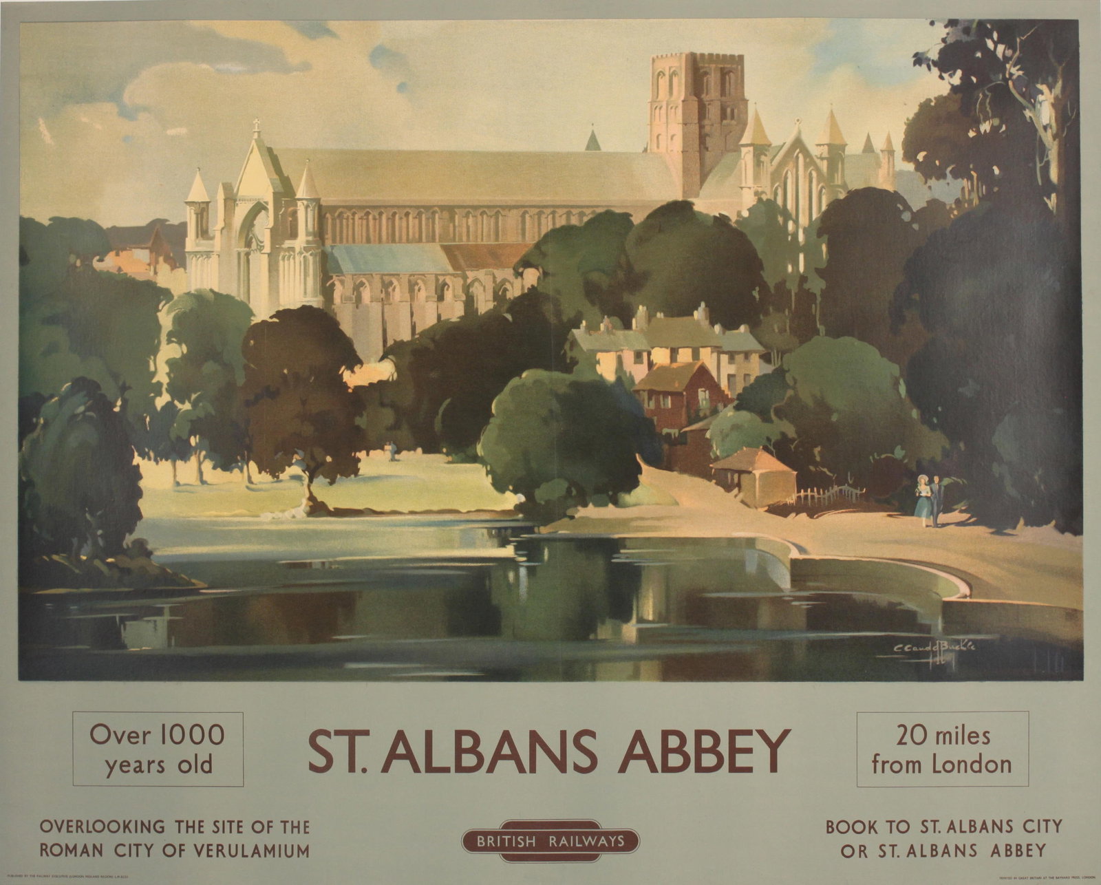 Vintage Poster: Claude Buckle (1905-1973) St Albans Abbey, original poster printed for RE (LMR) by Baynard c. 1953 - 102 x 127 cm