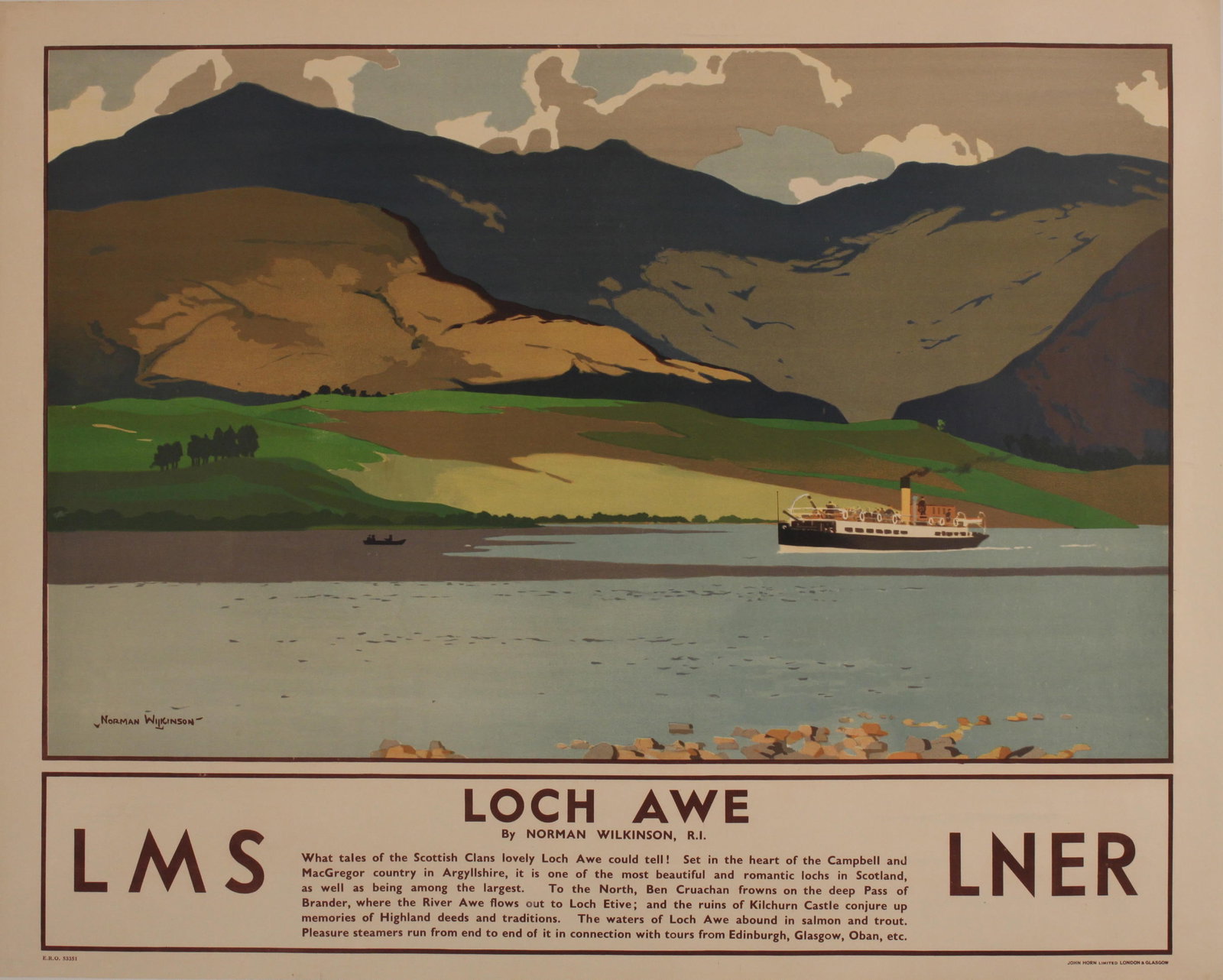 Vintage Poster: Norman Wilkinson (1878-1981) Loch Awe, original poster printed for the LMS LNER by John Horn c. 1937 - 102 x 127 cm