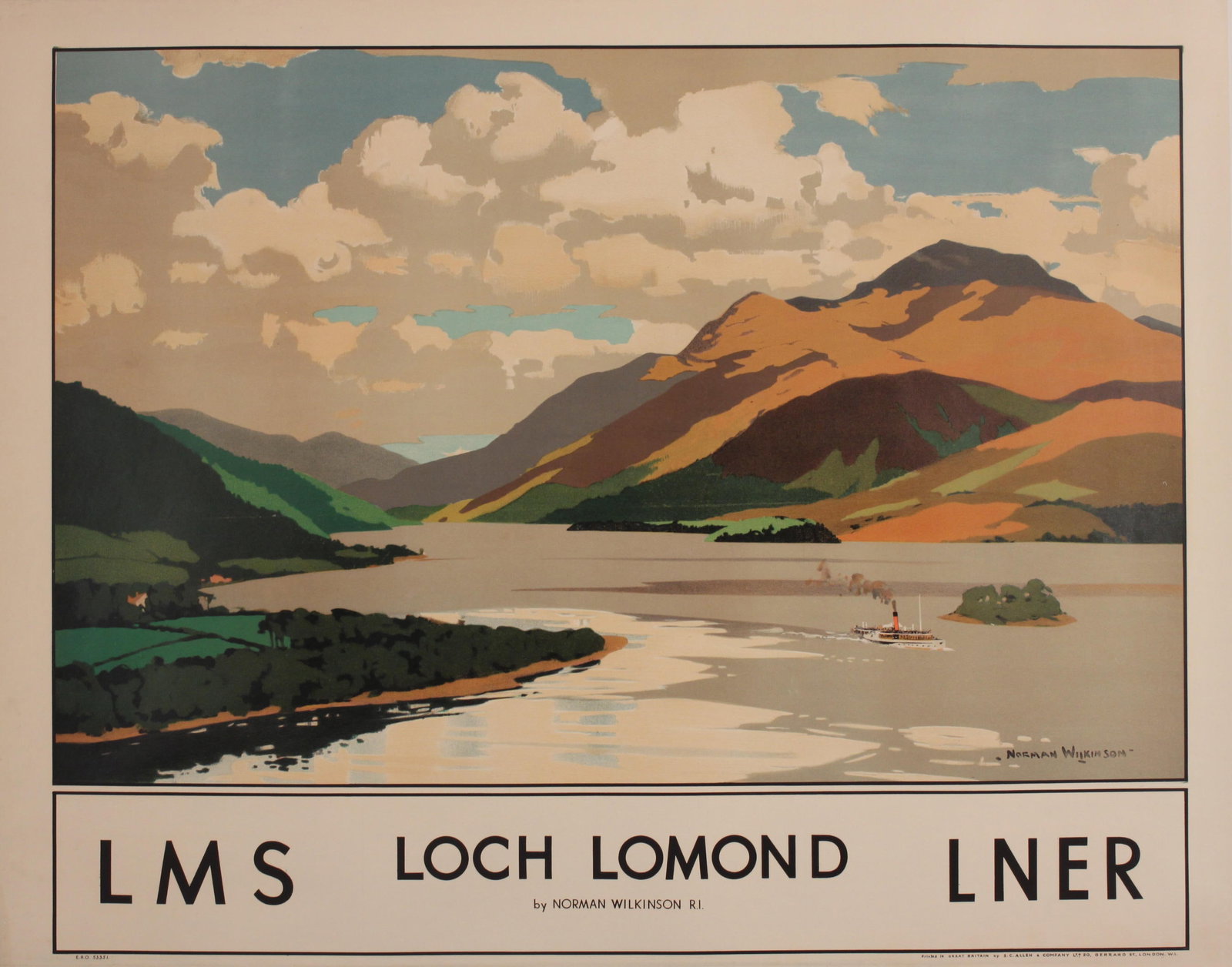 Vintage Poster: Norman Wilkinson (1878-1981) Loch Lomond, original poster printed for the LMS LNER by S.C. Allen c. 1937 - 102 x 127 cm