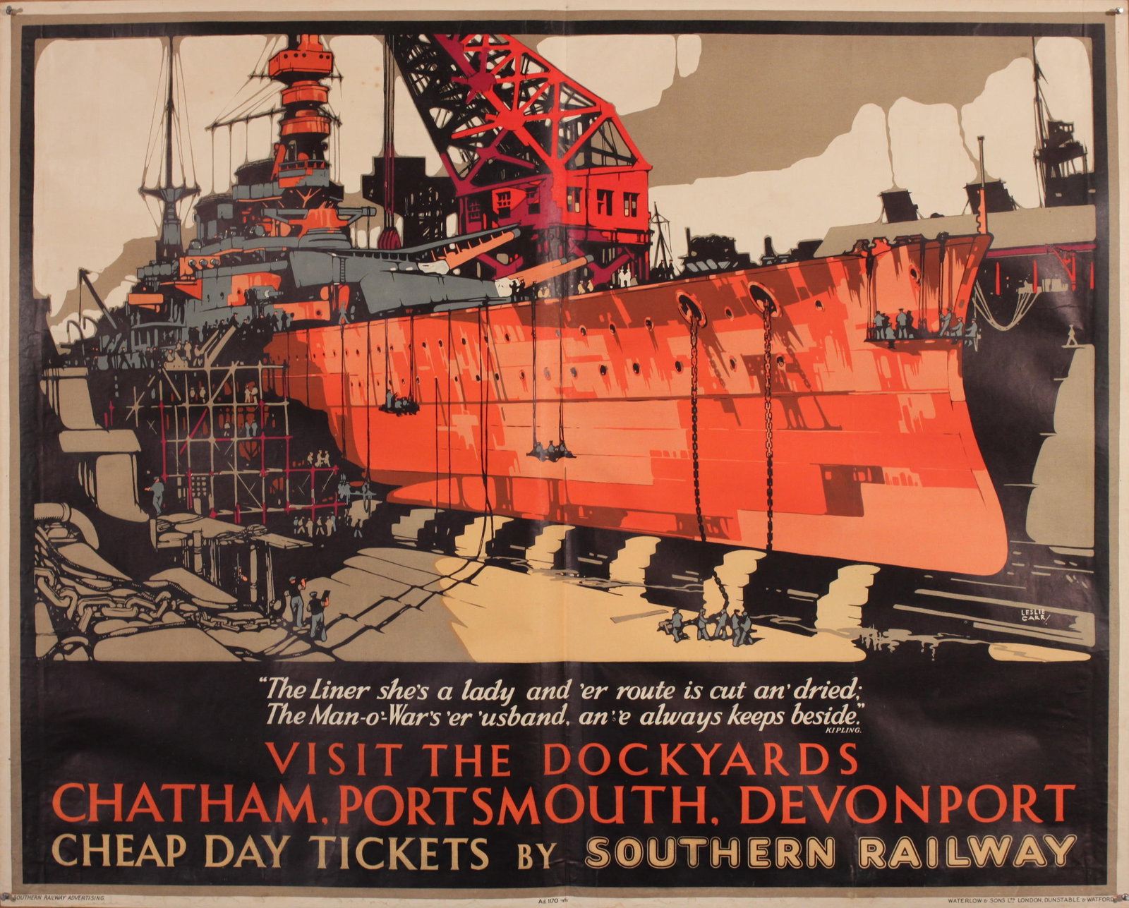 Vintage Poster: Leslie Carr (1885-1948) Visit The Dockyards Chatham, Portsmouth, Devonport, original poster Ad1170 printed for SR by Waterlow 1930 - 102 x 127 cm