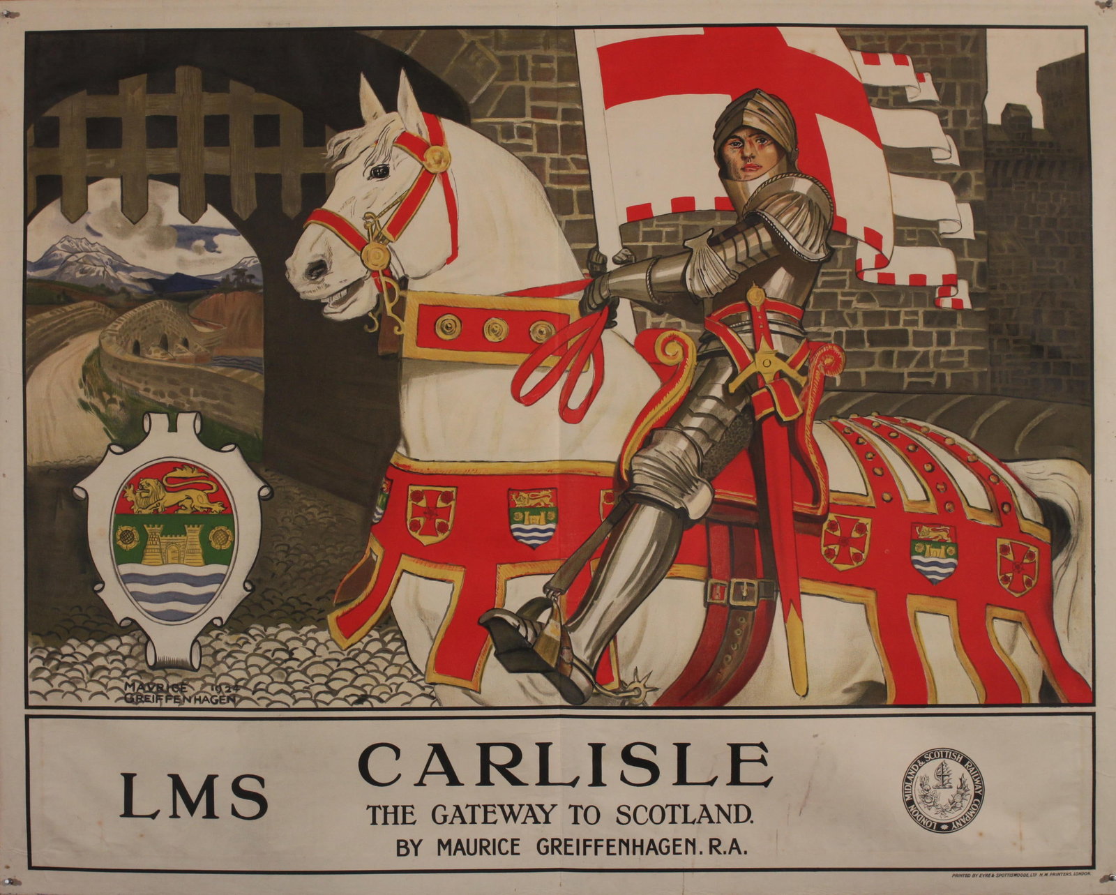 Vintage Poster: Maurice Greiffenhagen (1862-1931) Carlisle The Gateway to Scotland, original poster printed for the LMS by Eyre & Spottiswoode c. 1924 - 102 x 127 cm