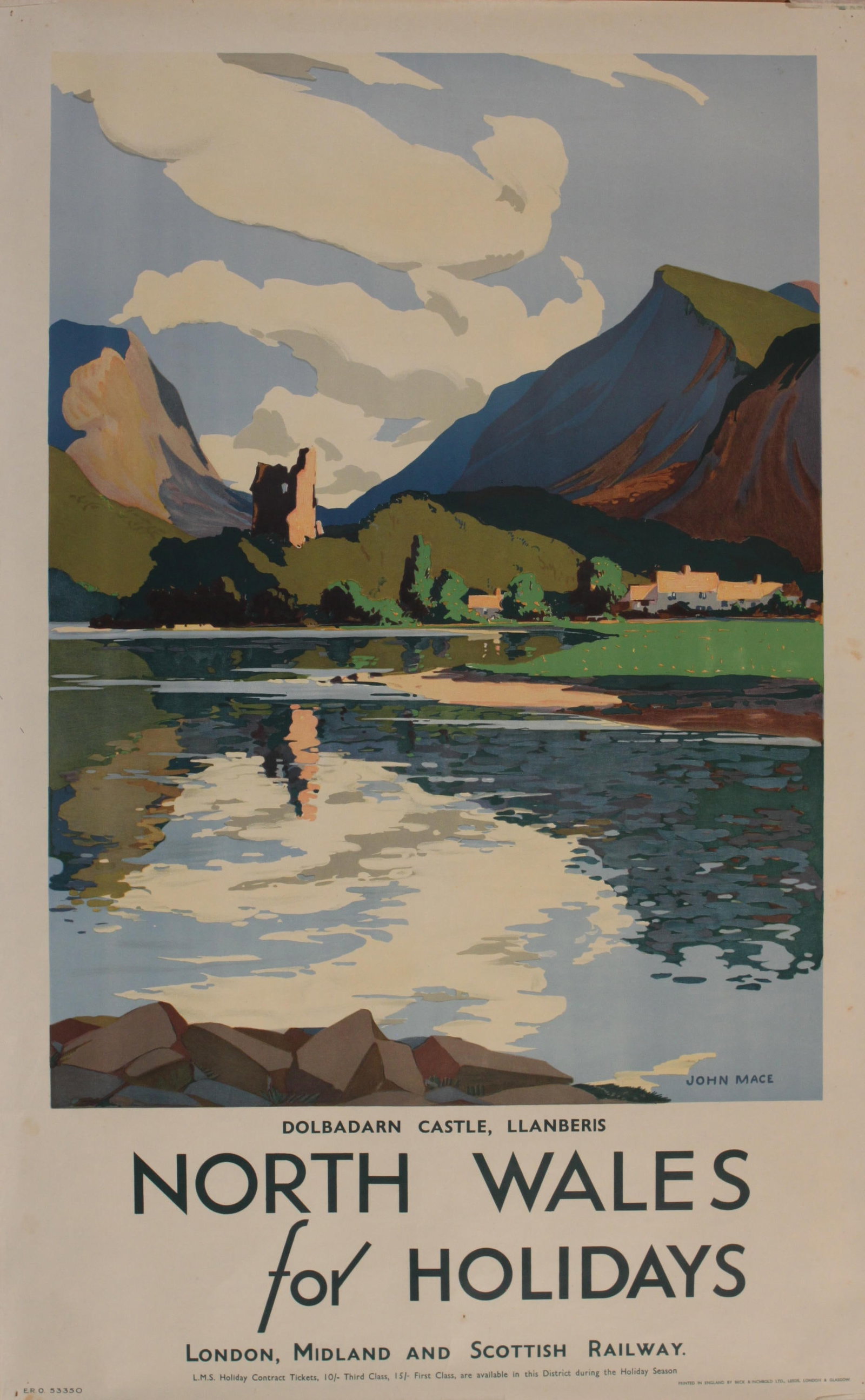 Vintage Poster: John Mace (1889-1953) North Wales for Holidays Dolbadarn Castle, original poster printed for LMS by Beck & Inchbold c. 1935 - 102 x 63 cm