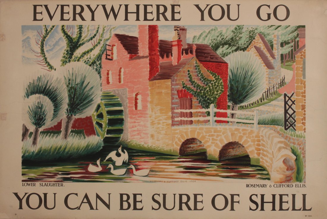 Vintage Poster: Clifford and Rosemary Ellis (1907-1998) Lower Slaughter Everywhere You Go You and Be Sure Of Shell, original poster No 394 printed for Shell by Waterlow 1934 - 76 x 115 cm