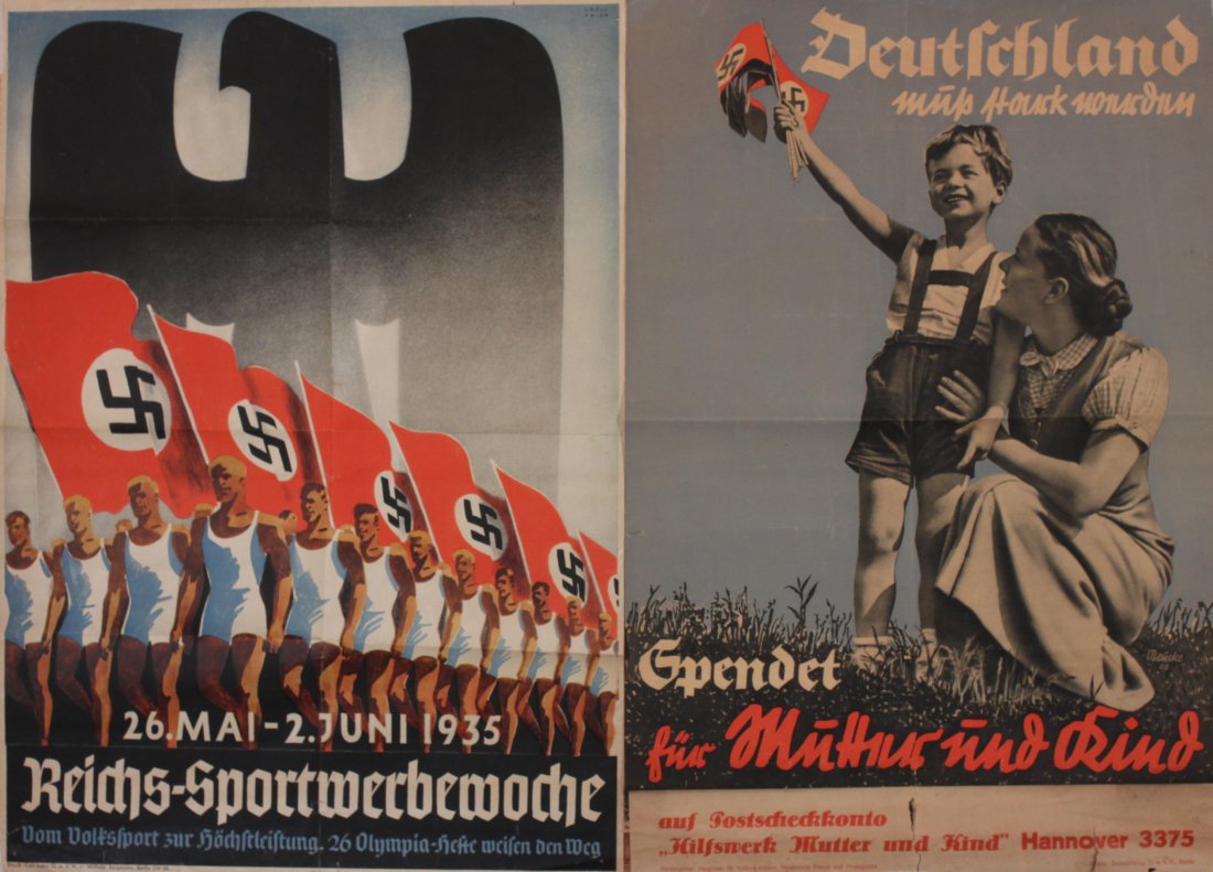 Vintage Poster: Kroll Prien Reichs-Sportwerbewoche ( "Reich's Sports Promotion Week") 26 May to 2 June 1935, original poster printed by Carl Sobo Berlin - 58 x 42 cm; and Werner Beucke Deutschland (mother and child) 