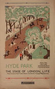 Vintage Poster: Edward Bawden (1903-1989) Hyde Park The Stage of London Life, original poster printed for the Underground (London Electric Railway) 1925 - 102 x 63 cm One the Bawden's first commercial design commissi