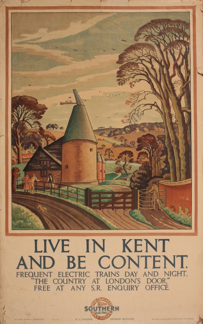 Vintage Poster: Ethelbert White (1891-1972) Live in Kent and be Content, original Southern Electric poster Ad No 79 printed by Sanders Phillips 1926 - 102 x 64 cm
