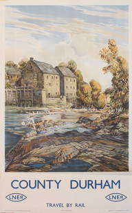 J C Moody (1884-1962) County Durham, original poster printed for the LNER by Jordi son c. 1938 - 102: J C Moody (1884-1962) County Durham, original poster printed for the LNER by Jordi son c. 1938 - 102 x 64 cm The Dallimore Collection
