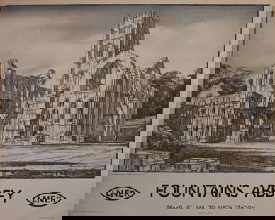 Henry Rush bury (1889-1968) Fountains Abbey, original poster printed for the LNER by Ben Johnson c.: Henry Rush bury (1889-1968) Fountains Abbey, original poster printed for the LNER by Ben Johnson c. 1938 - 102 x 127 cm The Dallimore Collection