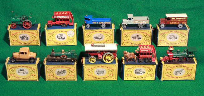 Lesney Models of Yesteryear boxed group of 10 comprising Y-1, Y-2, No 4, No 6 to 8, Y-9, No 12,: Lesney Models of Yesteryear boxed group of 10 comprising Y-1, Y-2, No 4, No 6 to 8, Y-9, No 12, Y-13, and No 14, all mint with crisp boxes some priced (10) The Dallimore Collection