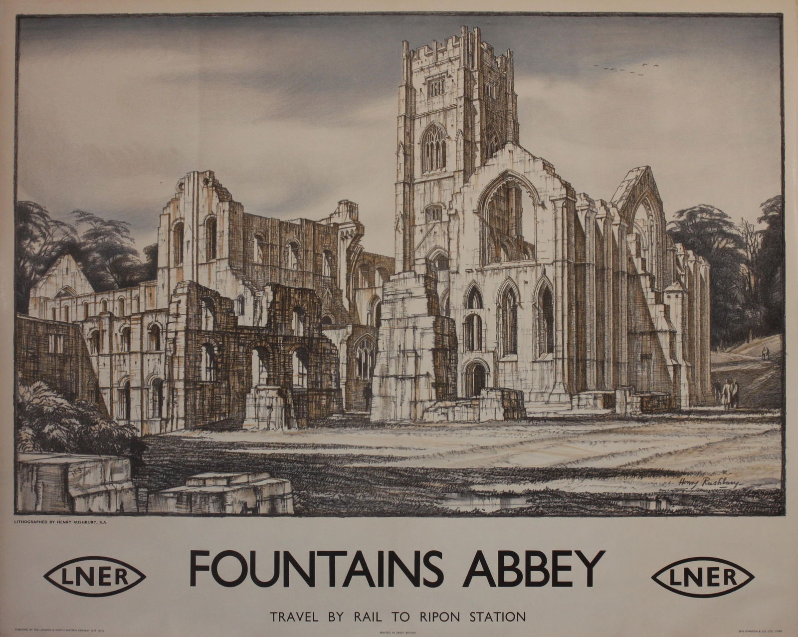 Henry Rushbury (1889-1968) Fountains Abbey, original poster printed for the LNER by Ben Johnson c. (1 of 1)