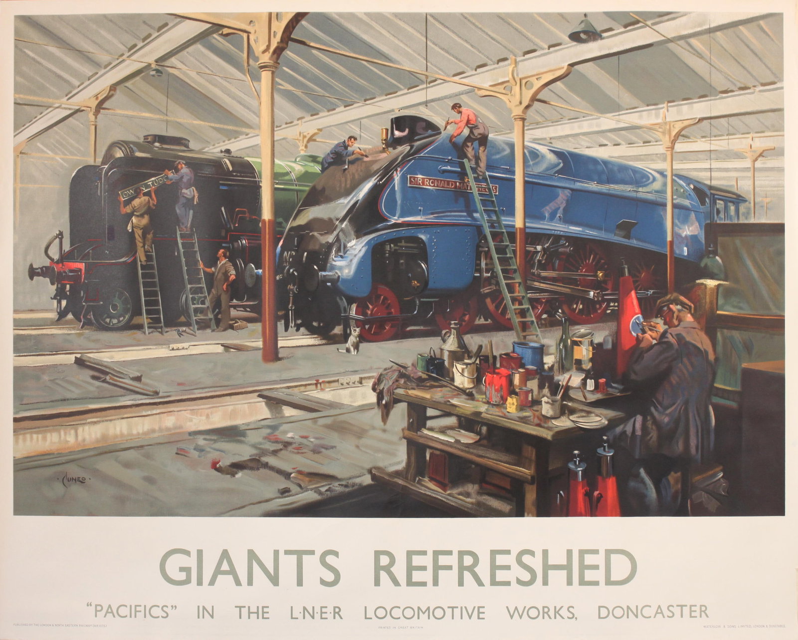 Cuneo (Terence 1907-1996) Giants Refreshed "Pacifics" In The Doncaster Locomotive Works, printed for: Cuneo (Terence 1907-1996) Giants Refreshed "Pacifics" In The Doncaster Locomotive Works, printed for LNER by Waterlow 1939 - 102 x 63 cm The Dallimore Collection