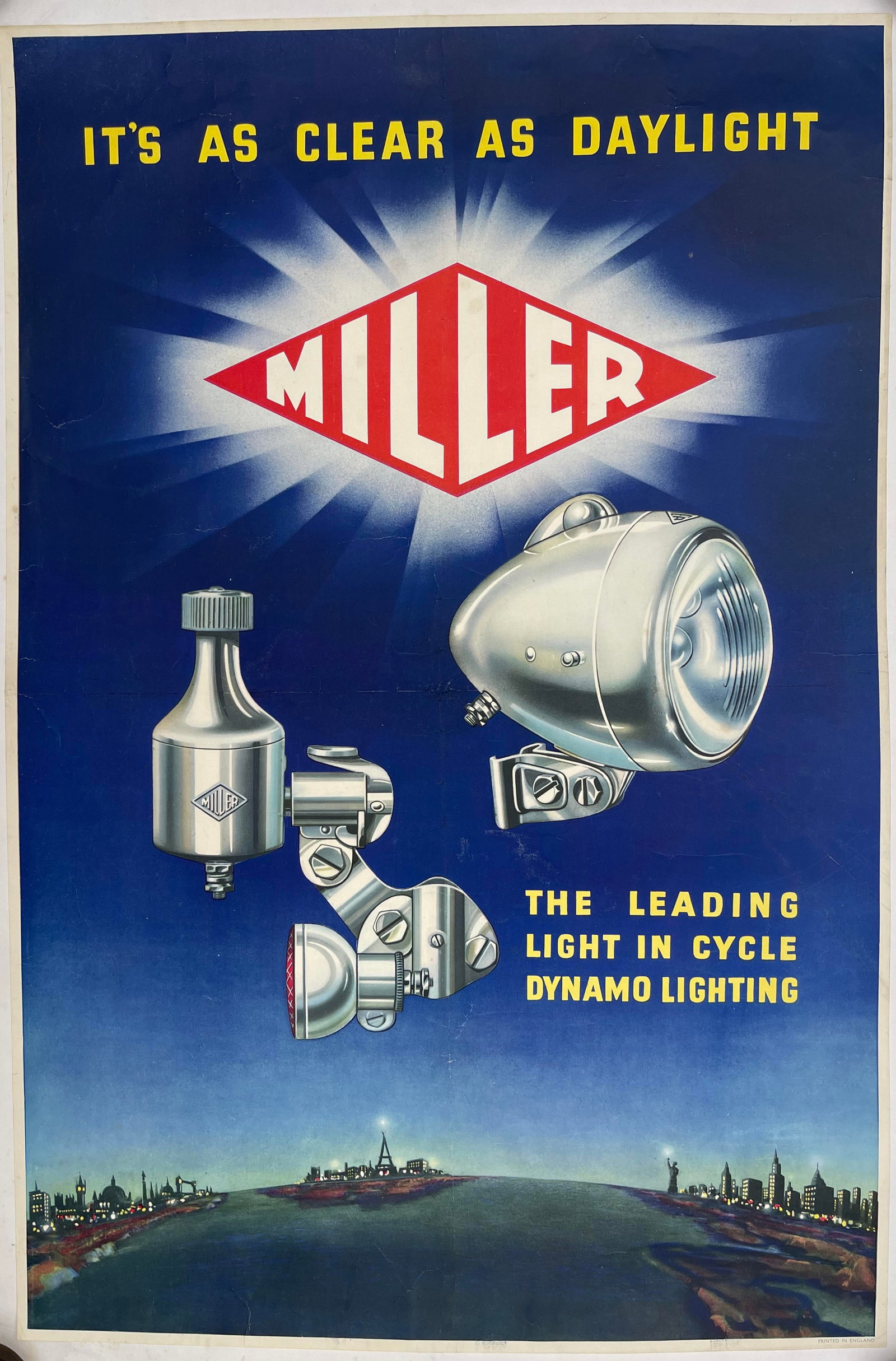 Anon Miller Cycle Lighting, original poster printed in England c. 1950 - 76 x 51 cm: Anon Miller Cycle Lighting, original poster printed in England c. 1950 - 76 x 51 cm