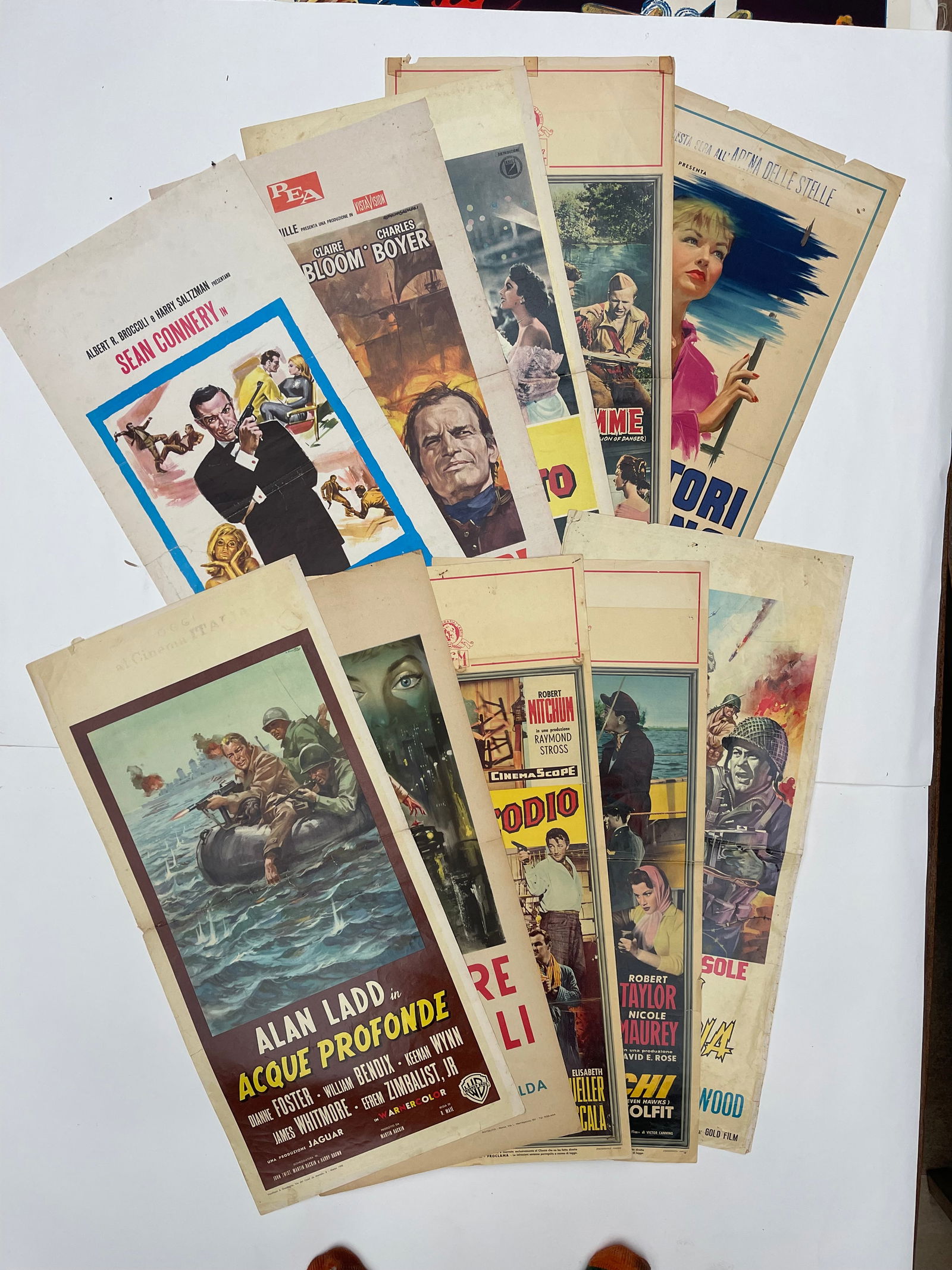 Italian Locandina posters, 10 no. including Goldfinger, Nomandie Attack, Deep Water, Maschere e (1 of 1)