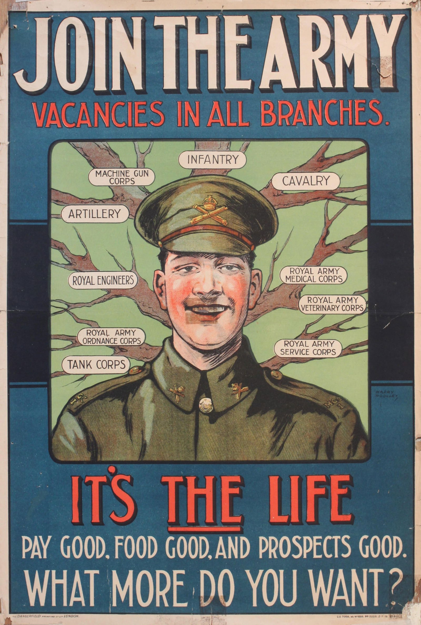 Harry Woolley (1881-1959) Join the Army It's the life, Pay Food Good Prospects Good, original post (1 of 1)