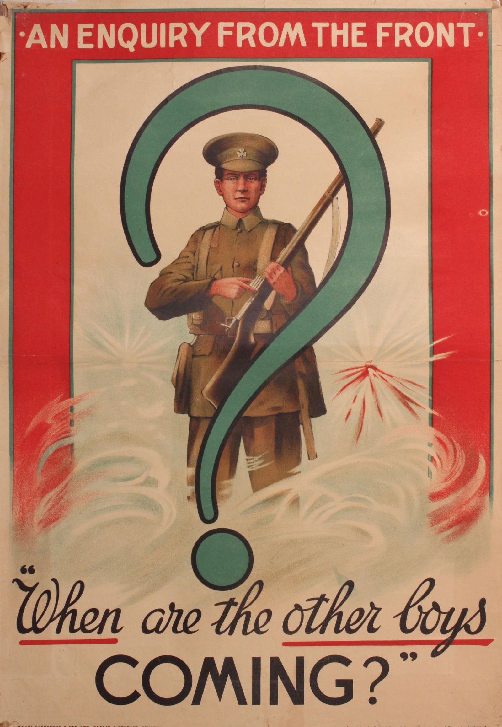 Anon An Enquiry From The Front "When are the other boys coming", original Irish recruitment poster (1 of 1)