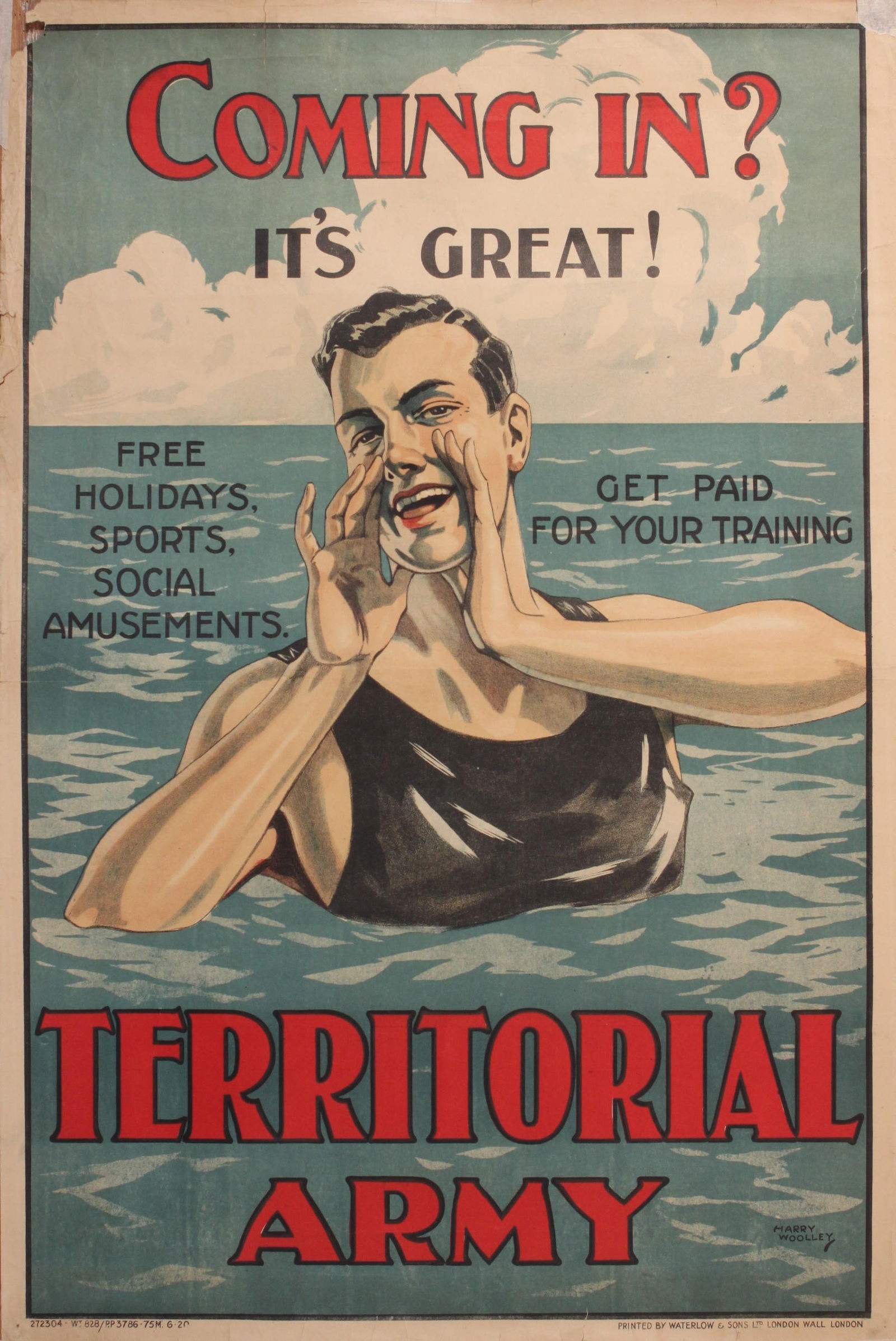 Harry Woolley (1881-1959) Coming In ? It's Great ! Territorial Army, original post WW1 recruiting (1 of 1)