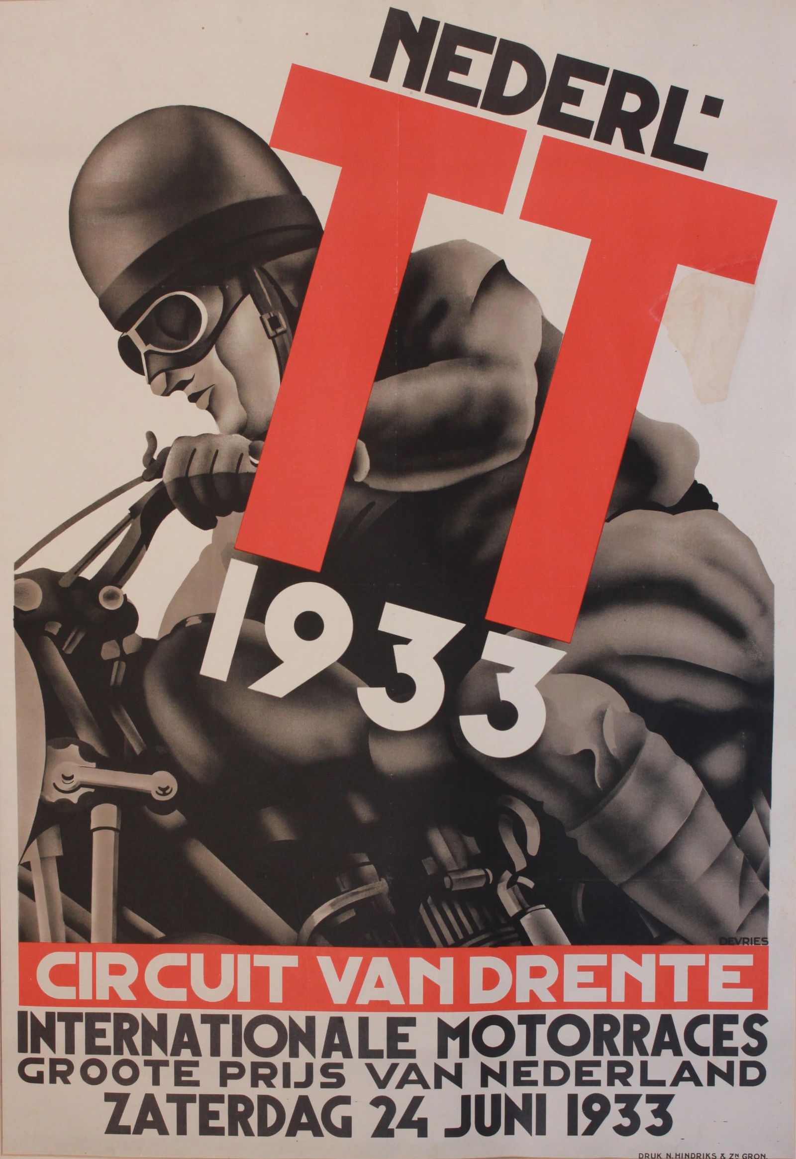 Daan de Vries (1895-1959) Nederl TT 1933 International Motorraces, original poster printed by (1 of 1)