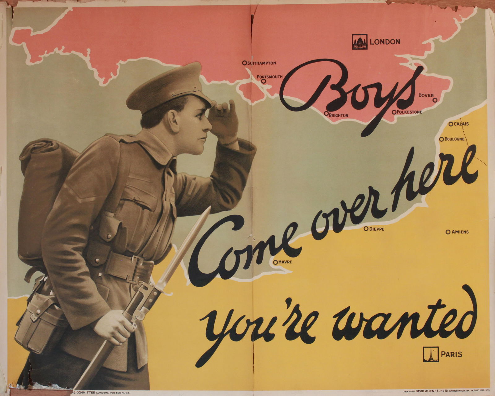 Anon Boys Come Over Here You're Wanted, original PRC poster No 82 printed by David Allen March 1915 (1 of 1)
