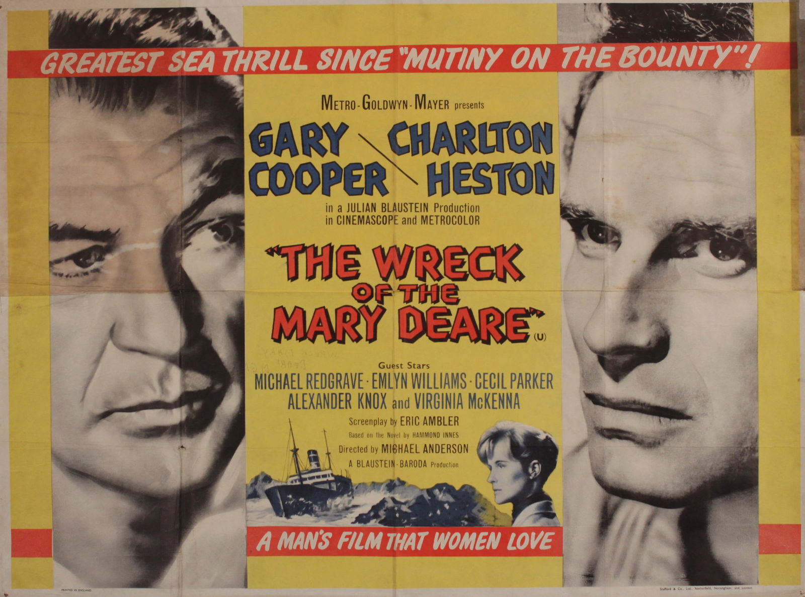 "The Wreck of the Mary Deare" original quad film poster printed by Stafford c. 1959- 76 x 101 cm; (1 of 1)