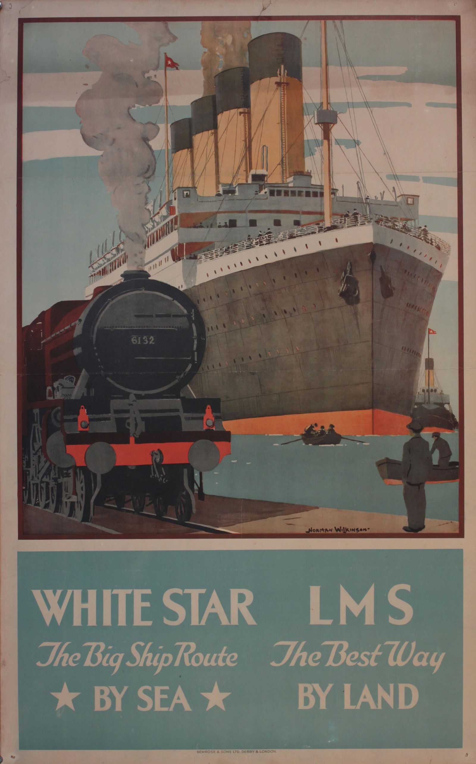 Norman Wilkinson (1878-1971) White Star The Big Ship Route By Sea, LMS The Best Way By Land, (1 of 1)