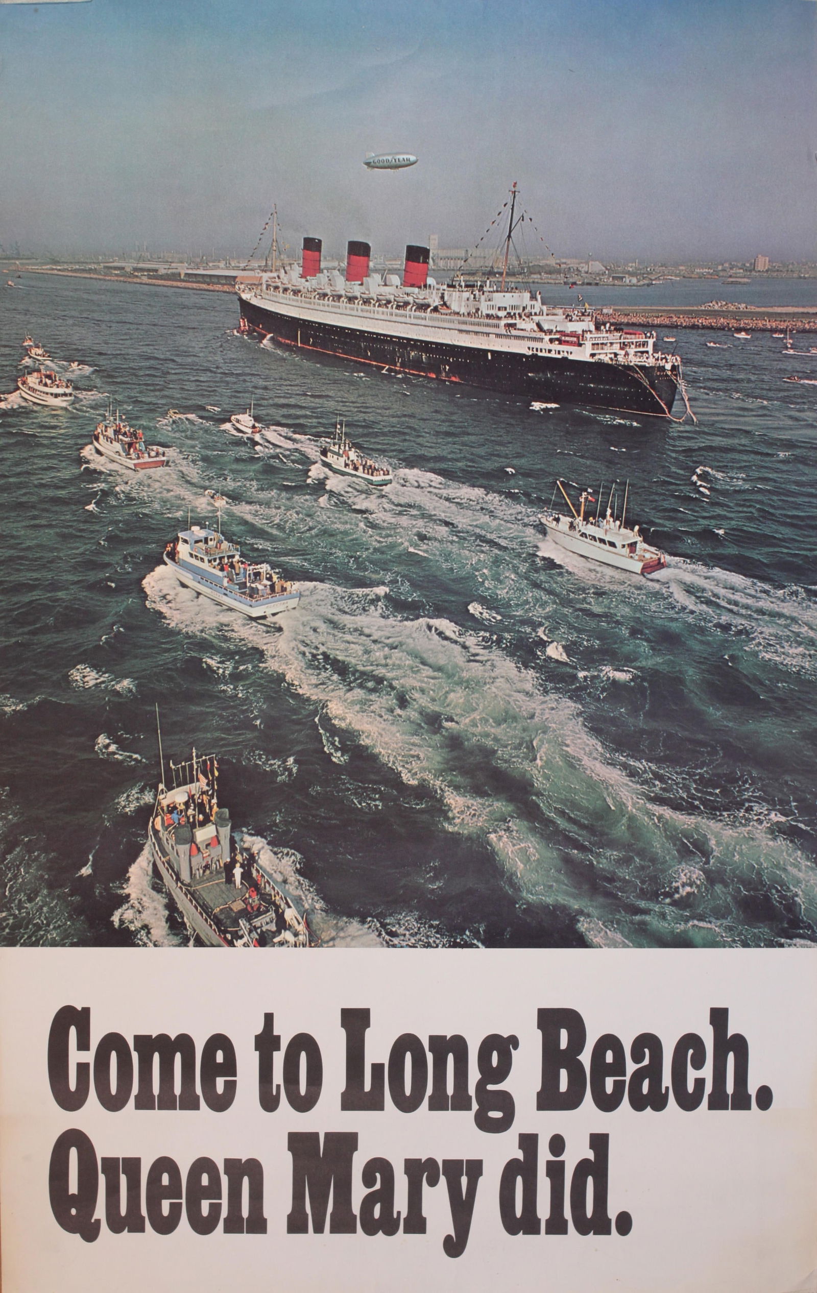 Cunard 2 no. original colour photographic posters Queen Mary at  Long Beach and Queen Elizabeth New (1 of 2)