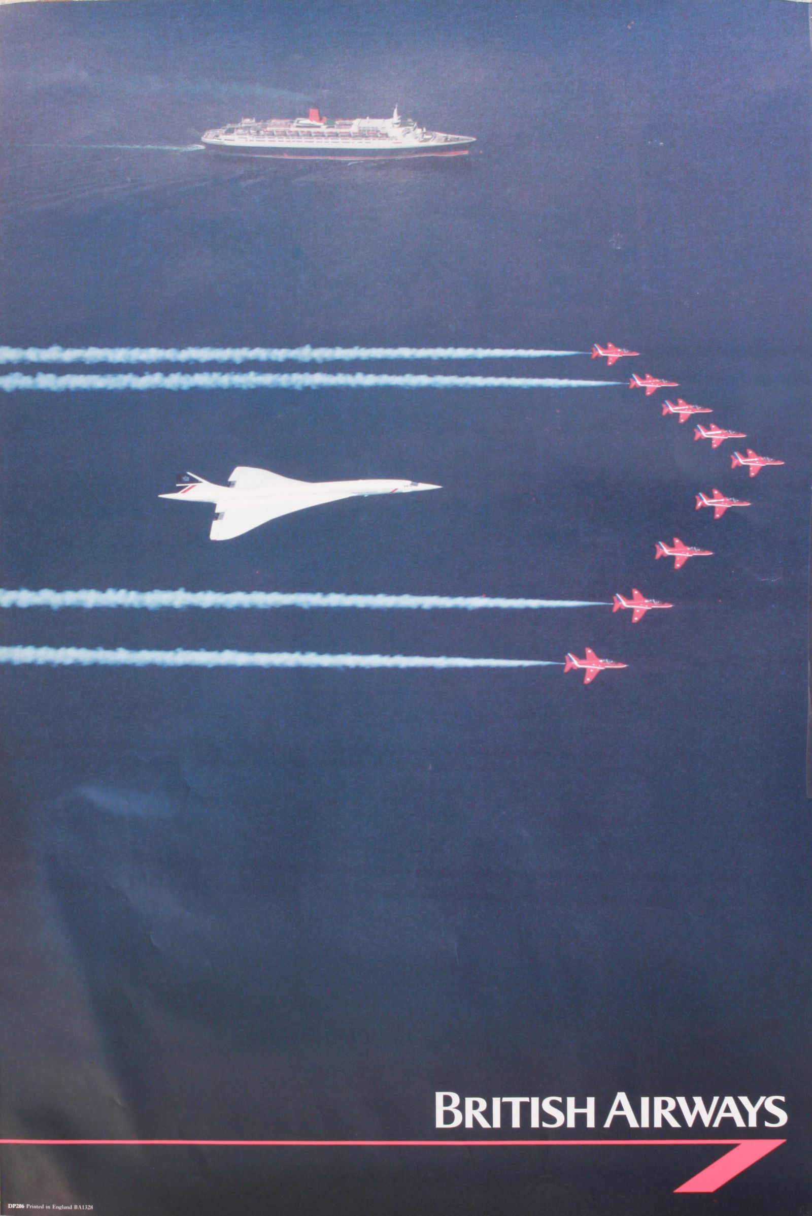 British Airways Concorde with the Red Arrows and QE2, original colour photographic poster BA1328 (1 of 1)