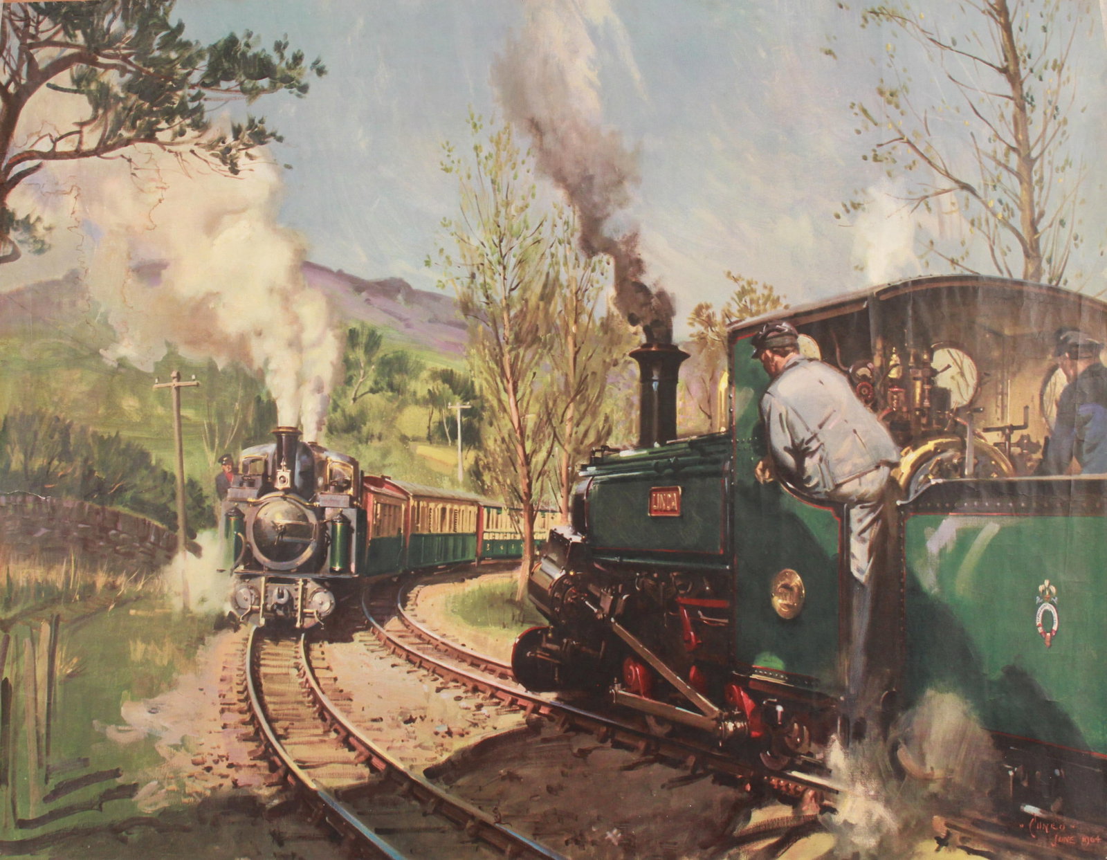 Cuneo (Terence 1907-1996) The Pass Track, Ffestiniog Railway, Wales, original poster before: Cuneo (Terence 1907-1996) The Pass Track, Ffestiniog Railway, Wales, original poster before lettering printed by Waterlow c. 1964 - 102 x 127 cm