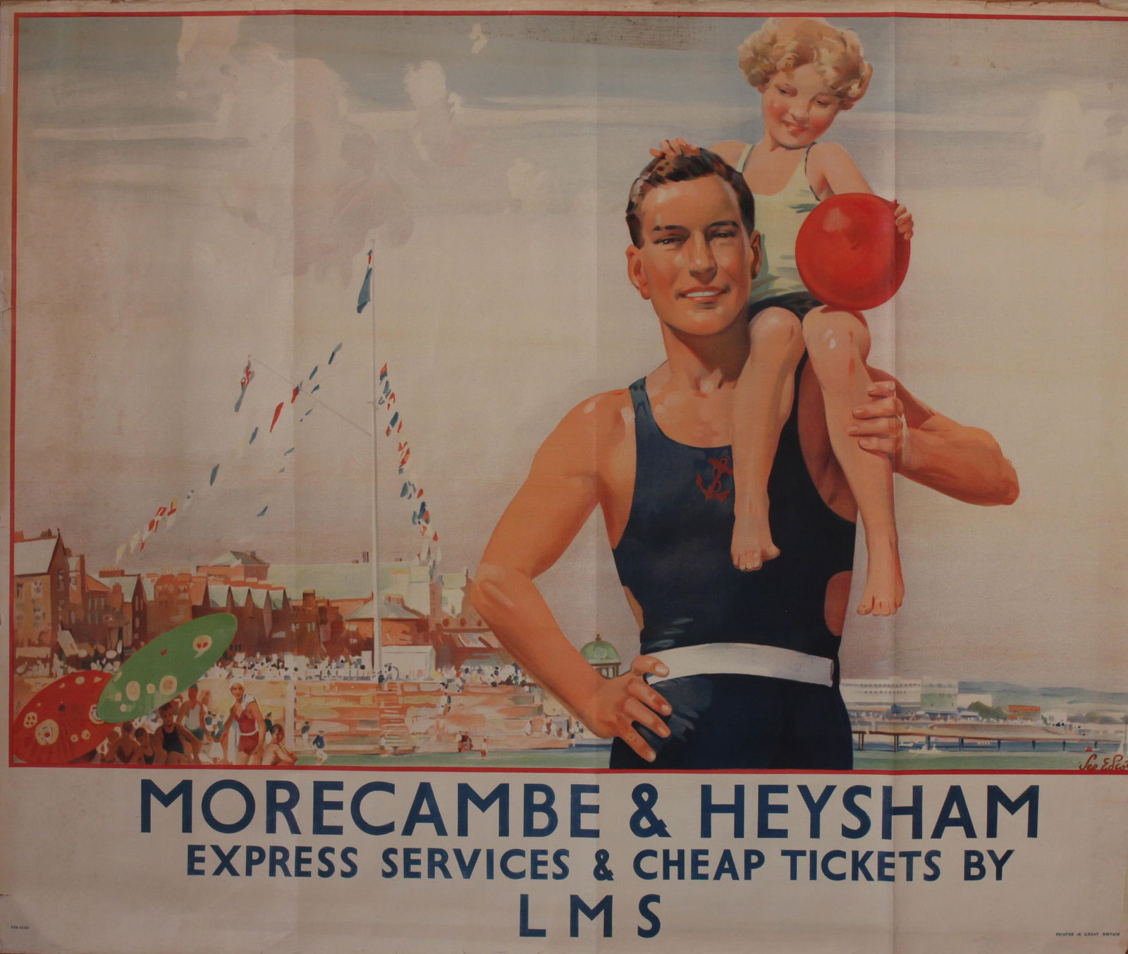 Sept E Scott (1879-1966) Morecombe & Heysham, original poster printed for LMS c.1935 - 102 x 121 cm (1 of 1)
